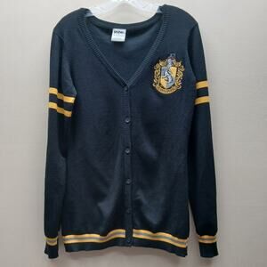 Harry Potter Original Women's Hufflepuff Crest Cardigan Sweater Black Size Large